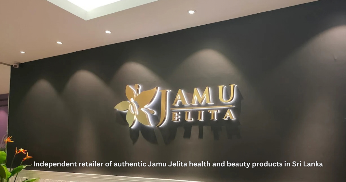 Jamu Jelita brand signage, representing our independent Sri Lankan retail business