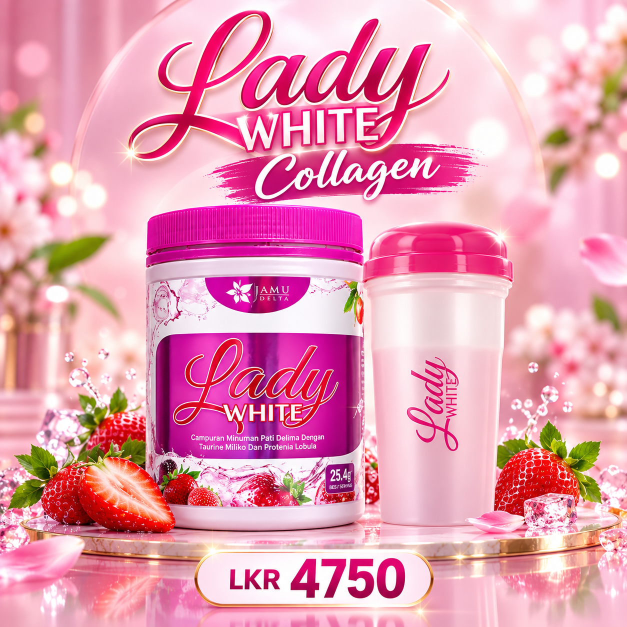 Lady White Collagen drink with pink shaker